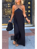 Effortless Contrast-Strap Linen-Blend Maxi Dress