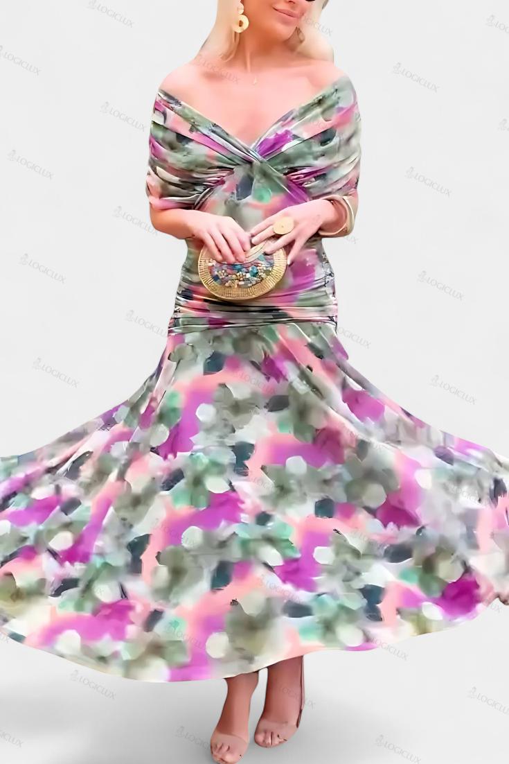 Long Floral Dress with V-Neck