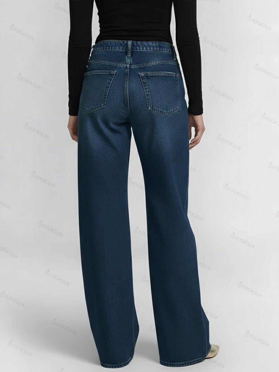 Women's High-waisted Hollow-out Design Casual Loose Wide-leg Jeans