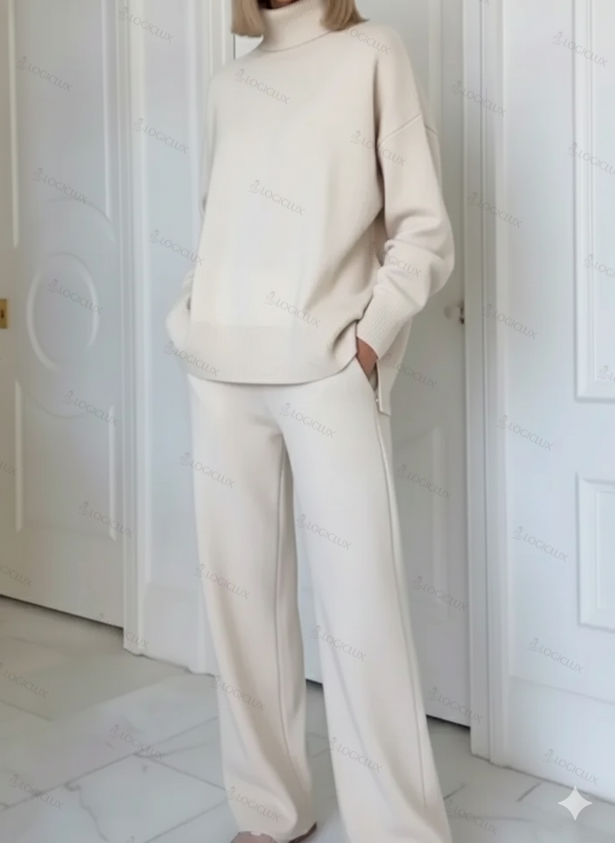 Casual Travel Stand Collar Side Zipper Top Straight Pants Two-Piece Set