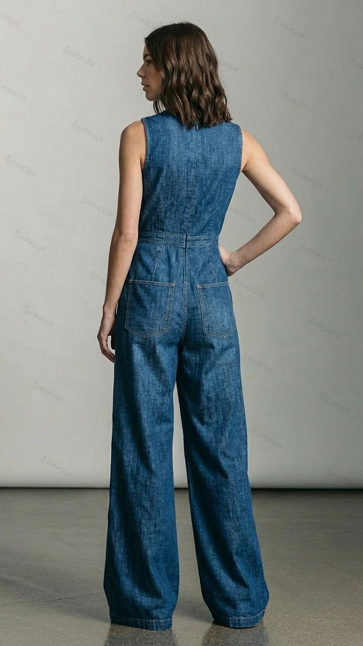 Women's Sleeveless Wide-leg Denim Jumpsuit