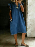 Women's Ruffled Cotton Denim Casual Loose Dress