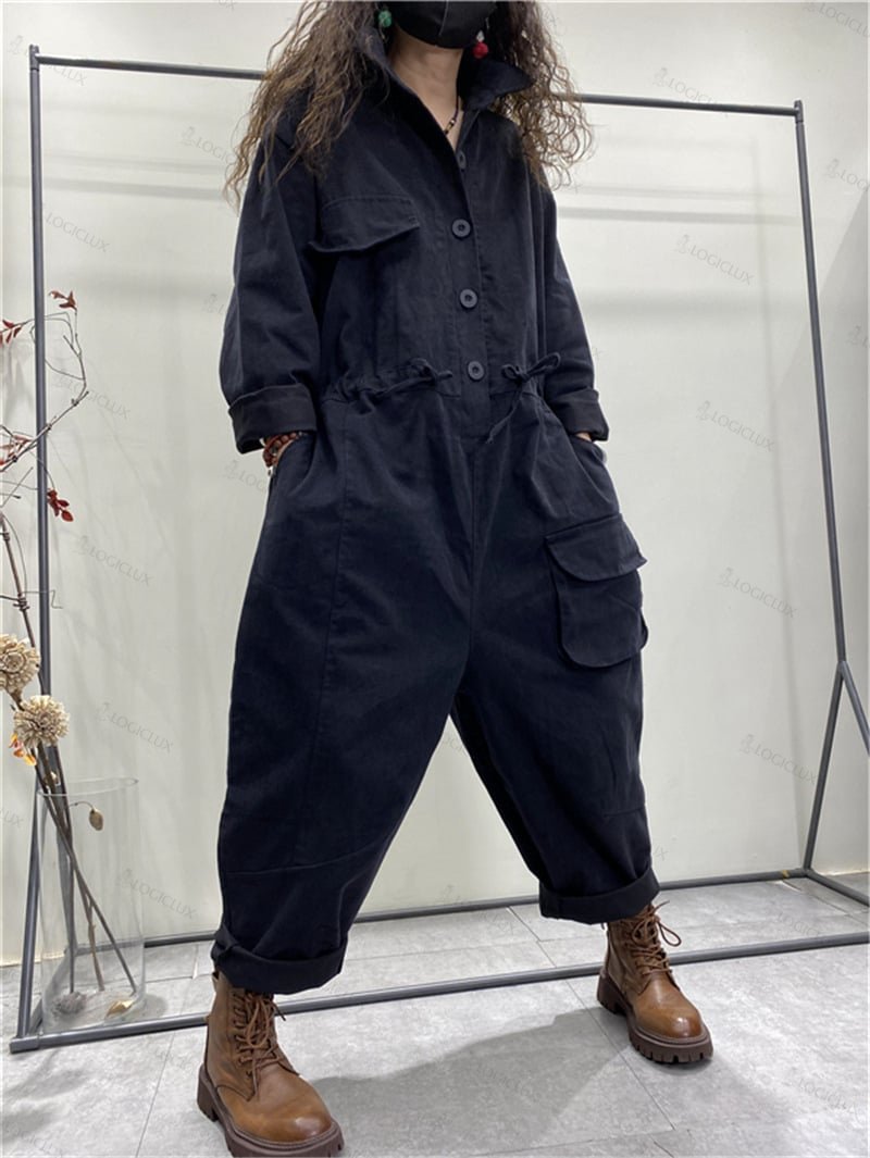 Vintage literary hundred hundred size loose one-piece dress pants