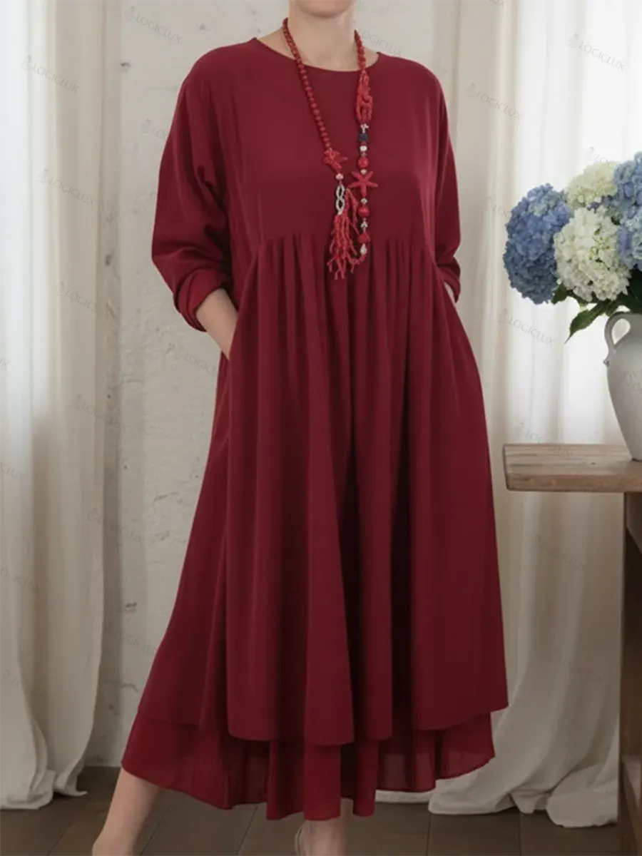 Women's Loose-fitting Double-layered Hem Midi Dress