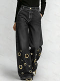 Women's High-waisted Hollow-out Design Casual Loose Wide-leg Jeans