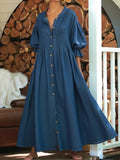 Women's Pleated Casual Denim Long Dress