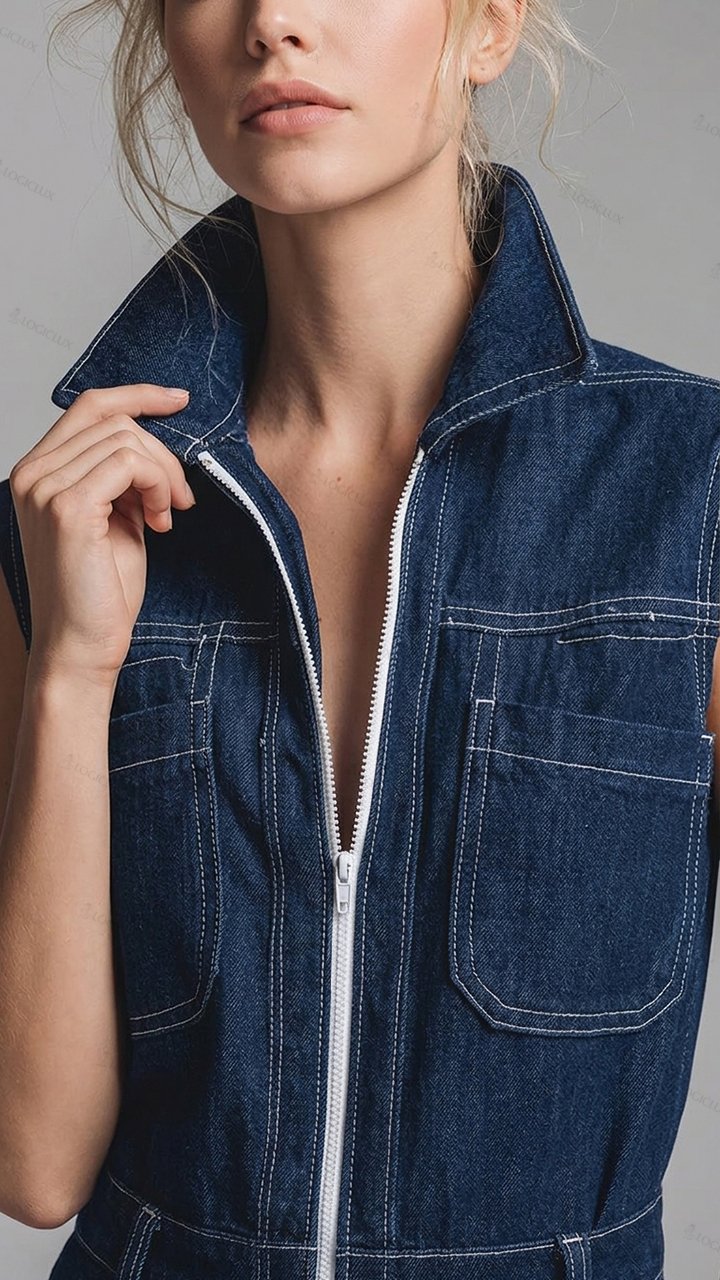 Women's Sleeveless Denim Wide-leg Jumpsuit