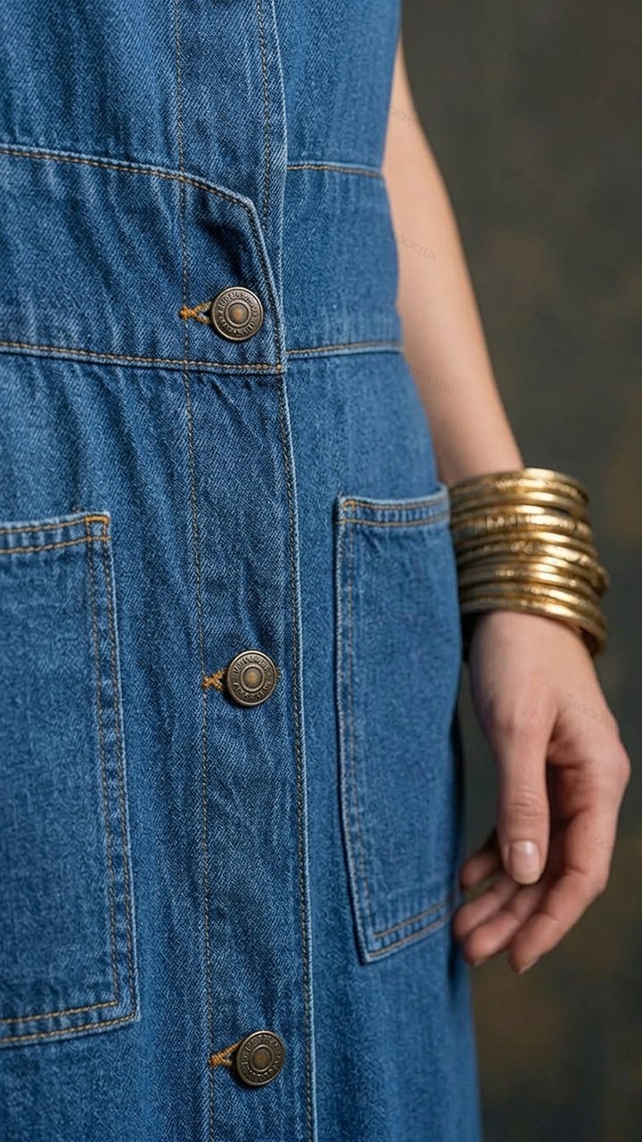 Women's V-neck Denim Sleeveless Maxi Dress