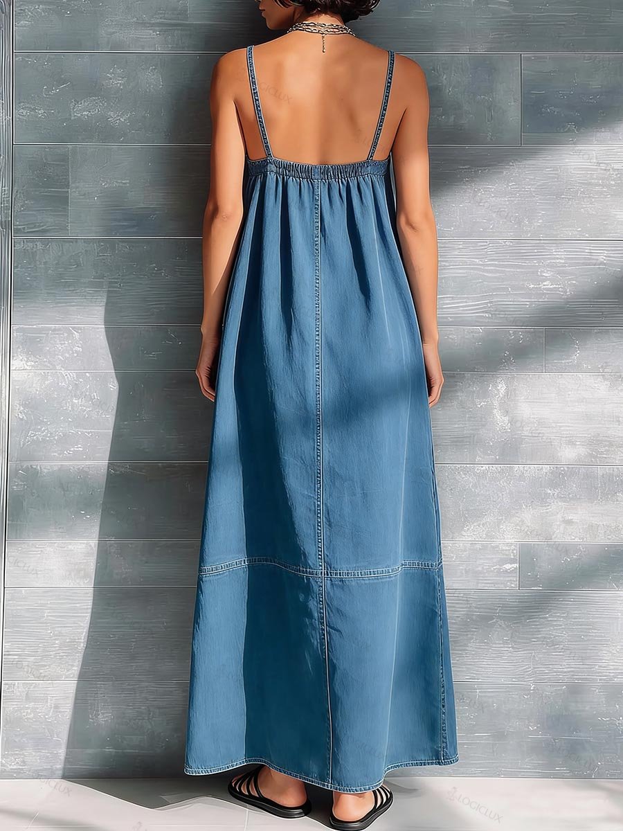 Women's Sleeveless Casual Loose Denim Suspender Dress