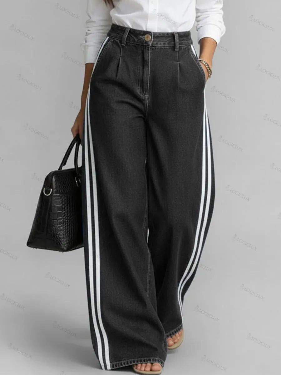 Women's High-waisted Loose-fitting Wide-leg Denim Jeans