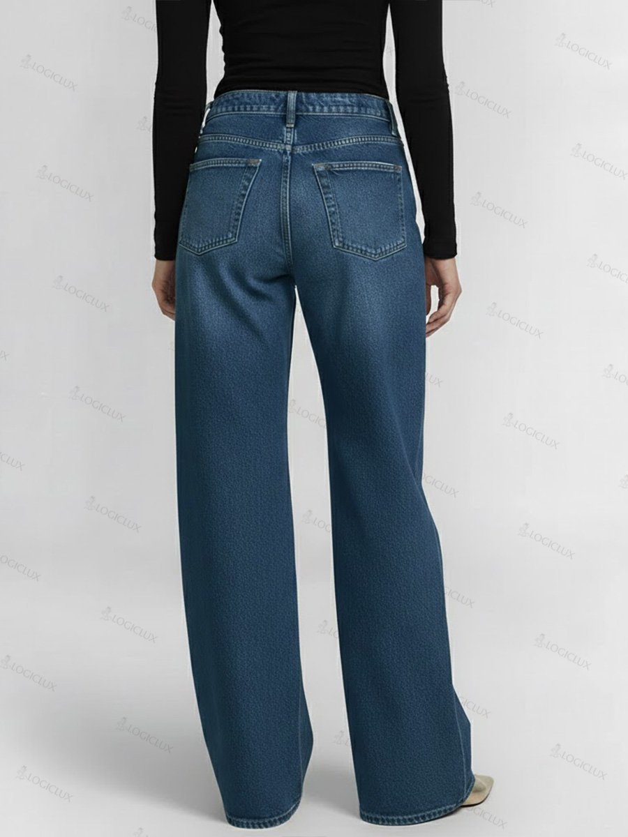 Women's High-waisted Hollow-out Design Casual Loose Wide-leg Jeans