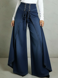 Retro High-waisted Ruffled Hem Tie-waist Loose-fitting Denim Jeans