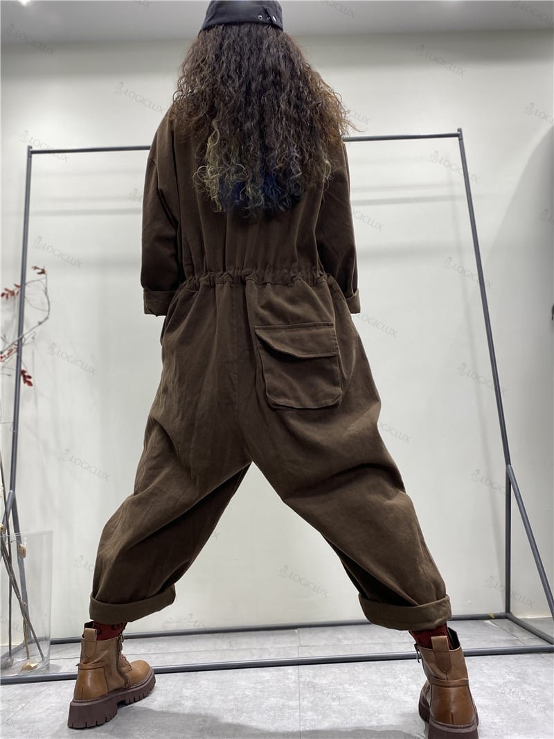 Vintage literary hundred hundred size loose one-piece dress pants