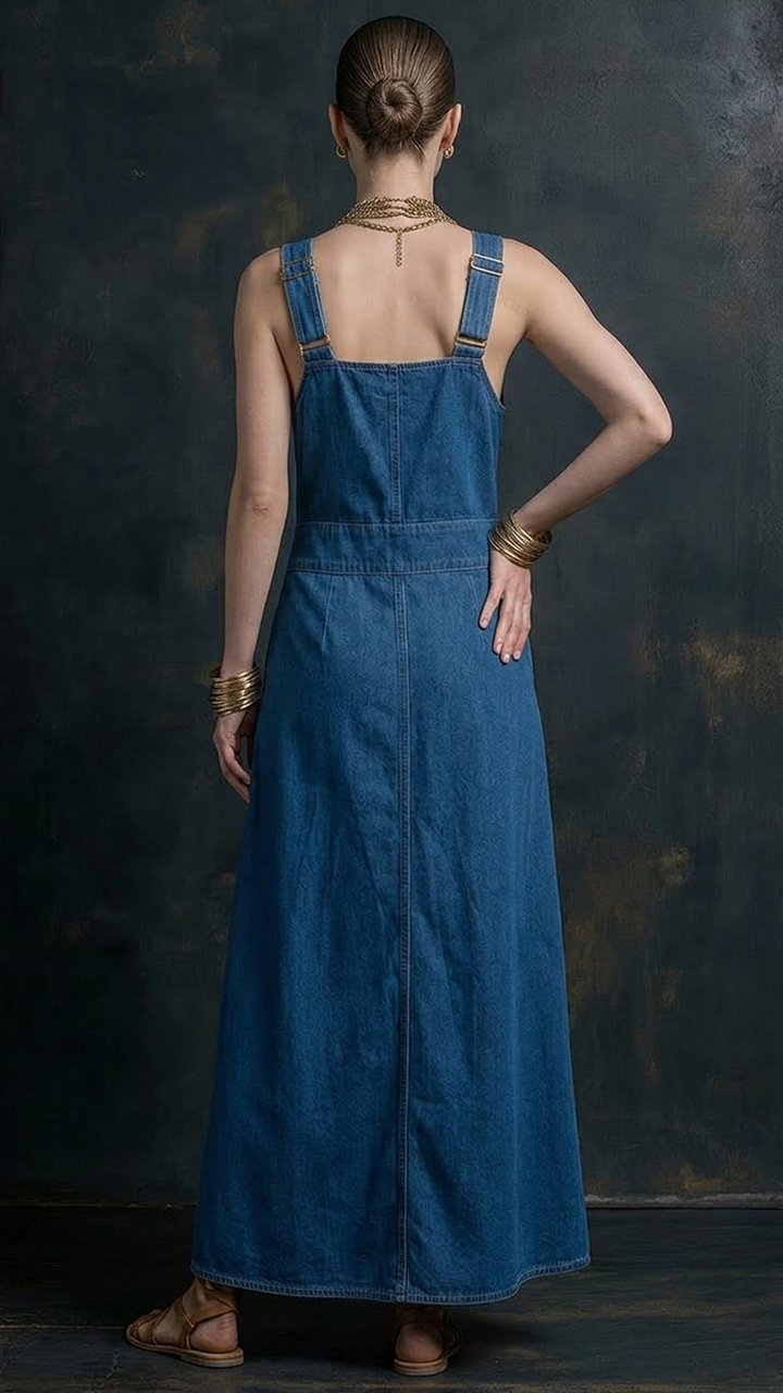Women's V-neck Denim Sleeveless Maxi Dress