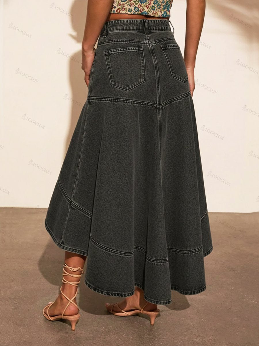 Women's Casual Denim Skirt With A Shorter Front And Longer Back.