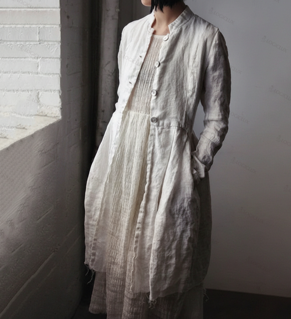 Vintage Pocket Button Linen Cotton Comfy Long Coat