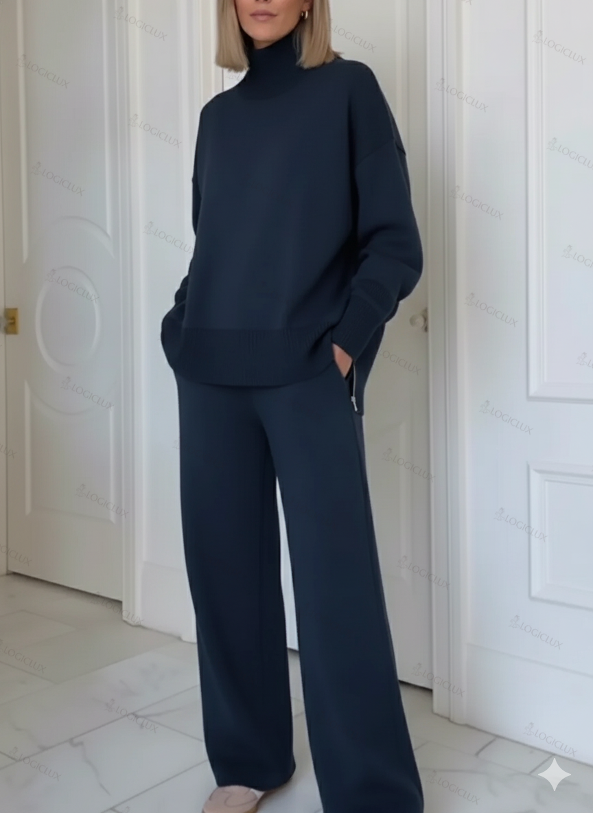 Casual Travel Stand Collar Side Zipper Top Straight Pants Two-Piece Set