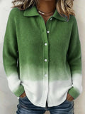 Casual Gradient Blue Shirt Button Knit Sweater