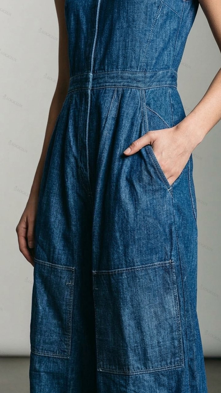 Women's Sleeveless Wide-leg Denim Jumpsuit