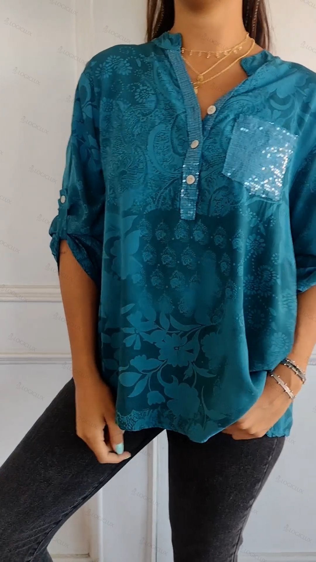 V-neck Half-button Printed Top(buy more save more)