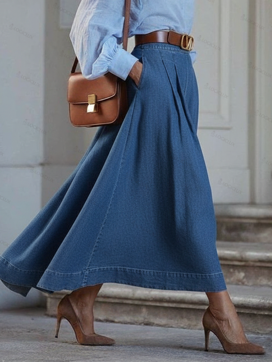 Elegant Stylish Irregular Hem Denim Skirt