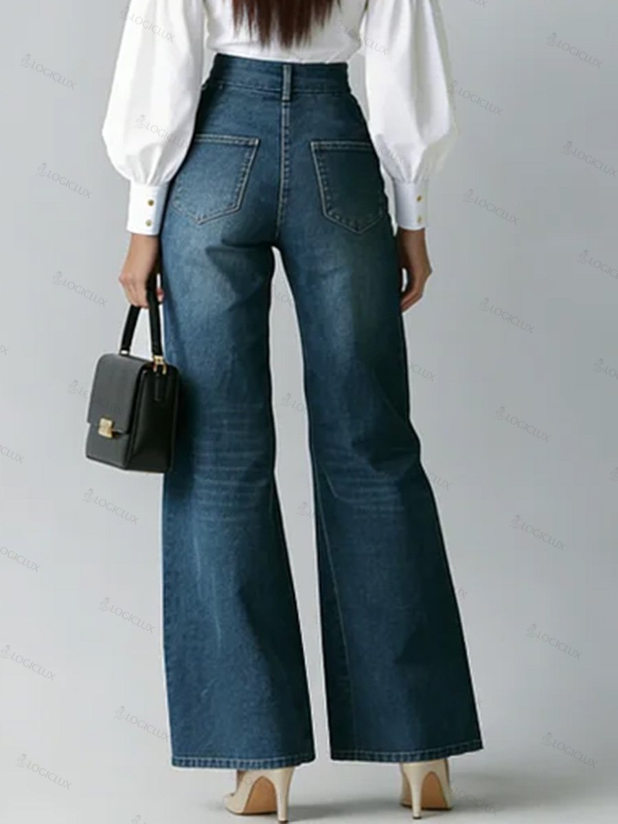 Women's High-waisted Casual Loose-fitting Wide-leg Jeans