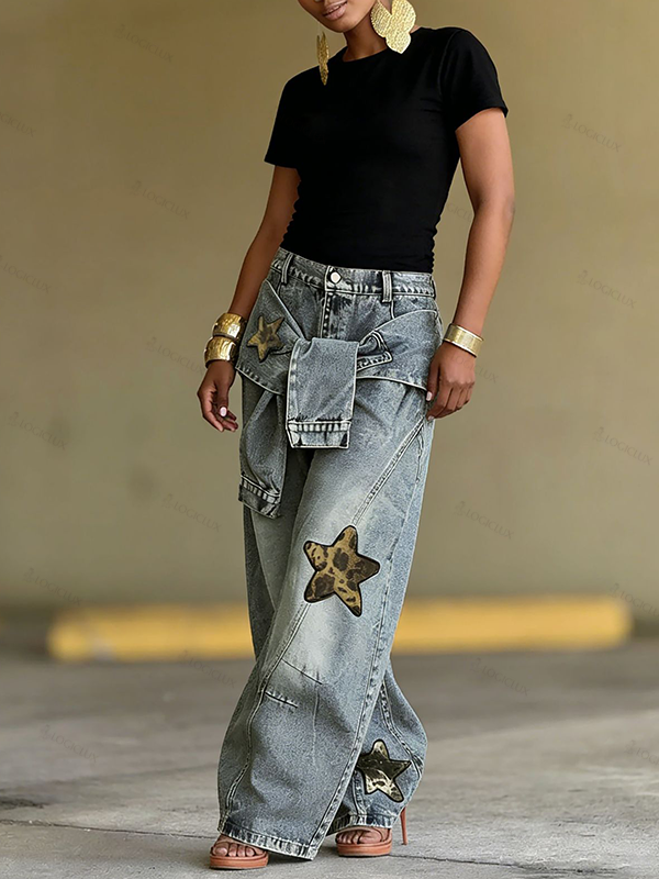 Tied Wide-Leg Jeans