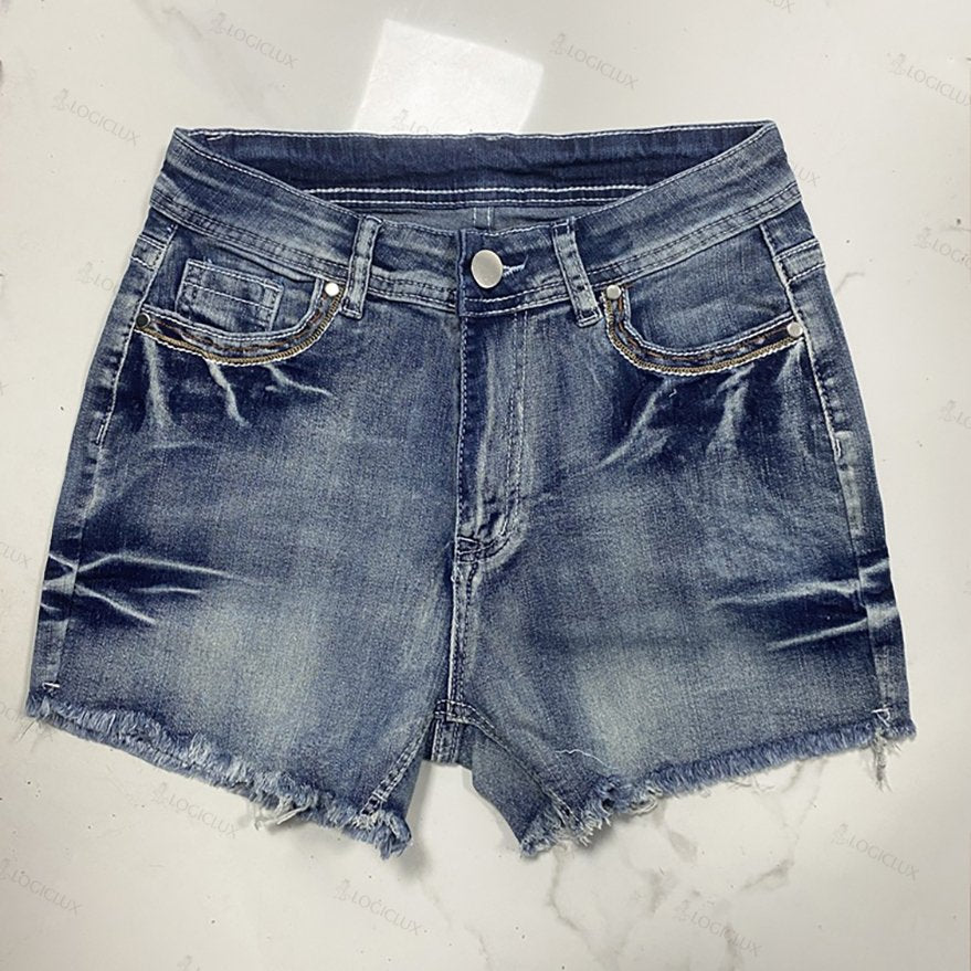 Women's Vintage Washed Ripped High Waist Embroidered Denim Shorts