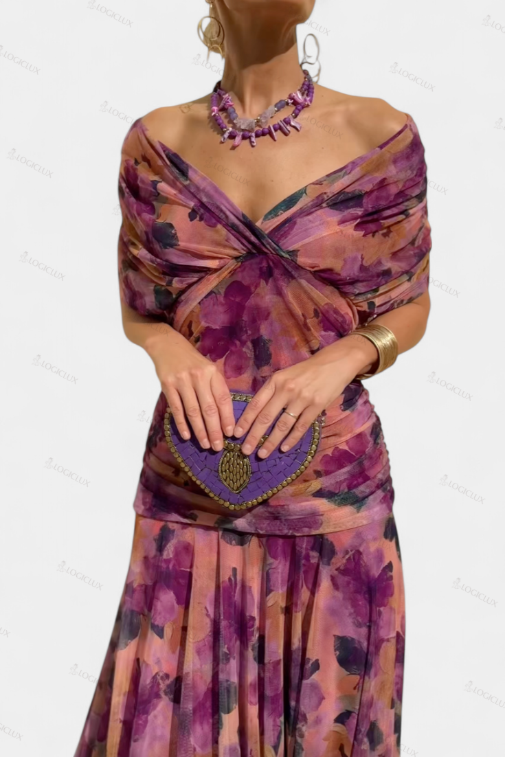Long Floral Dress with V-Neck