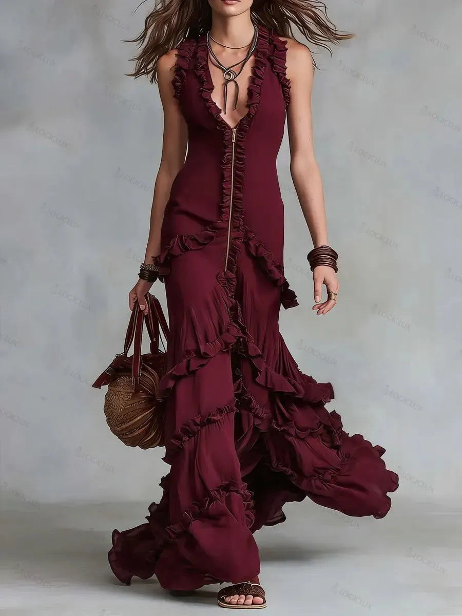 Women's Sleeveless Dress With Decorative Lace