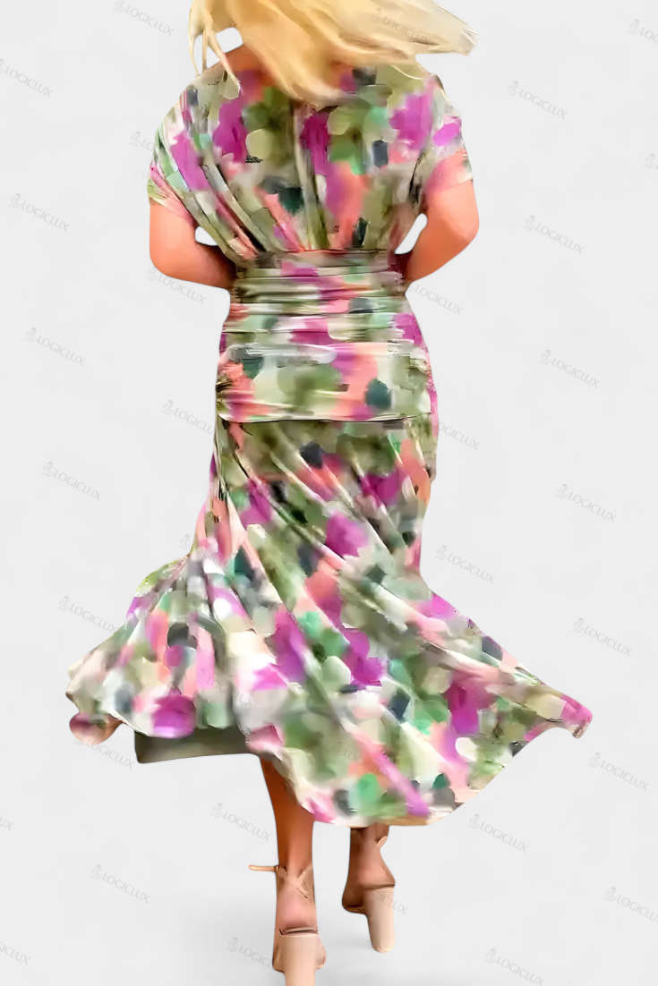 Long Floral Dress with V-Neck