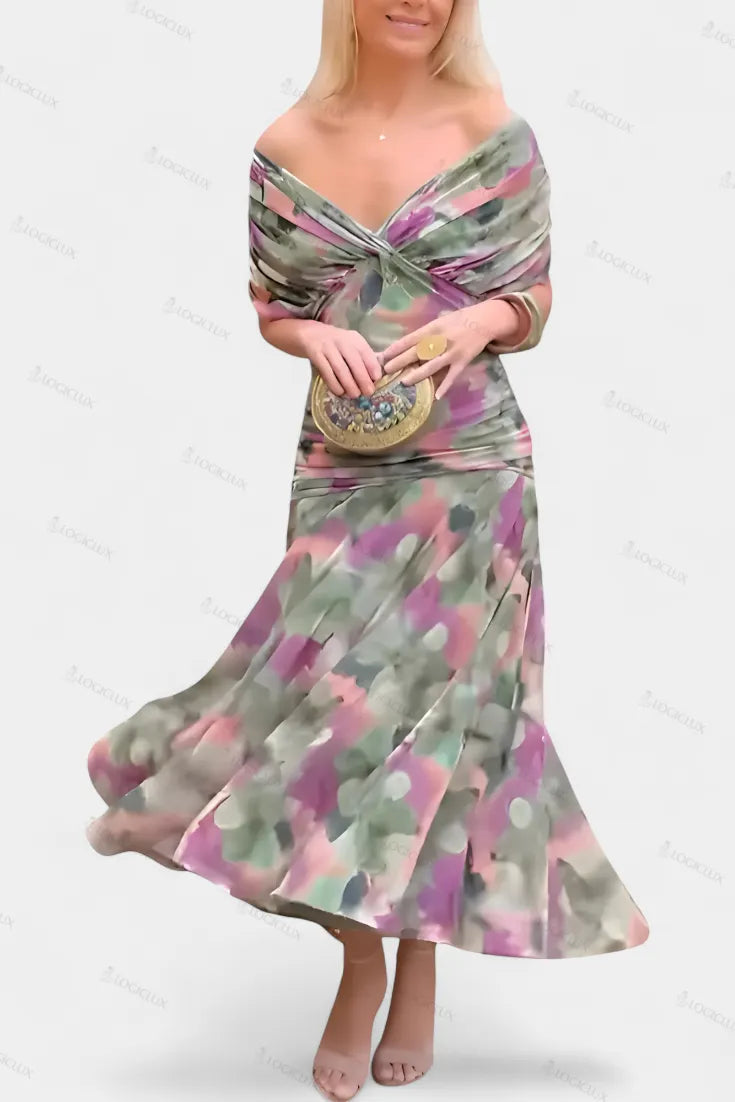 Long Floral Dress with V-Neck