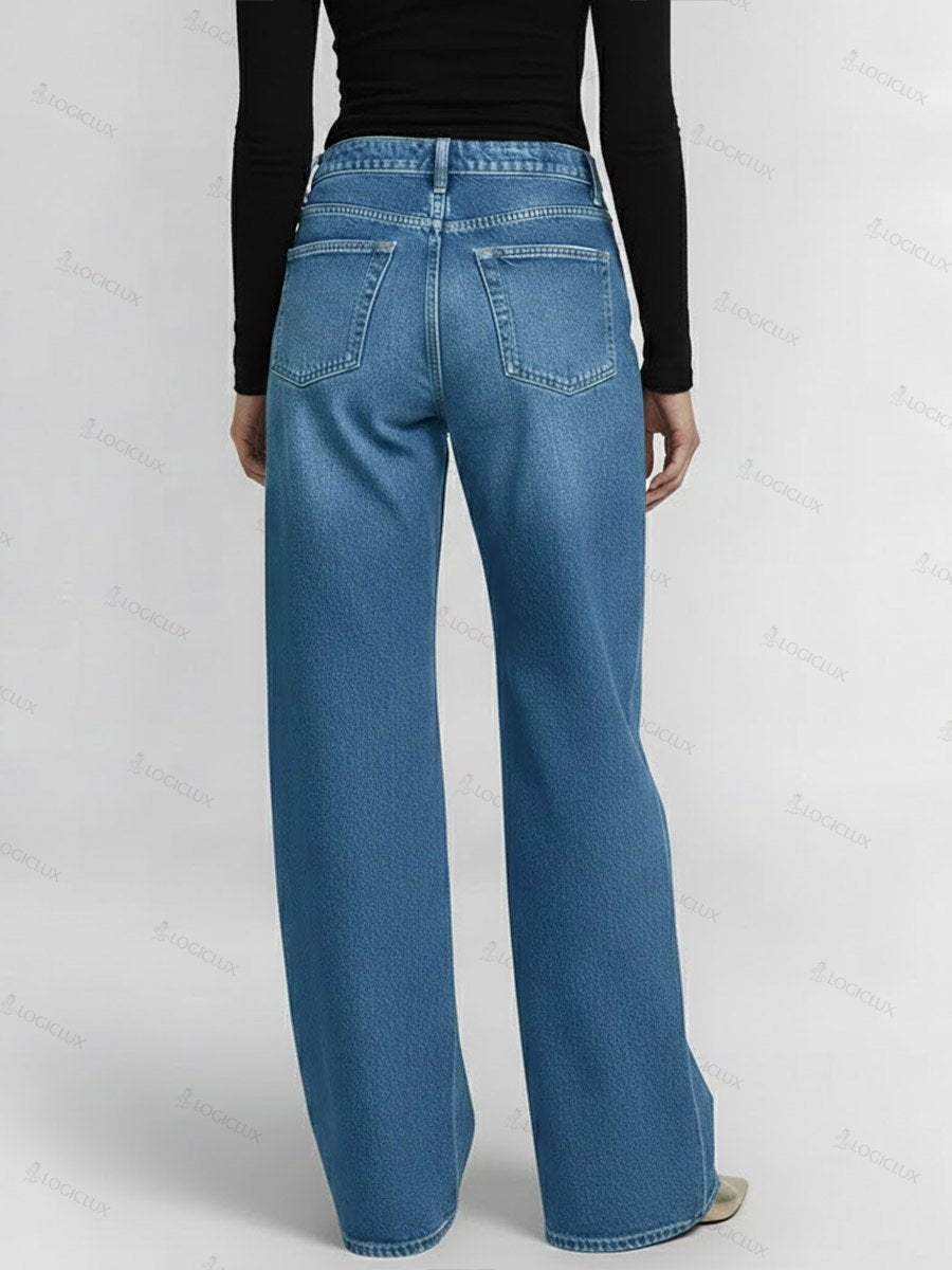 Women's High-waisted Hollow-out Design Casual Loose Wide-leg Jeans