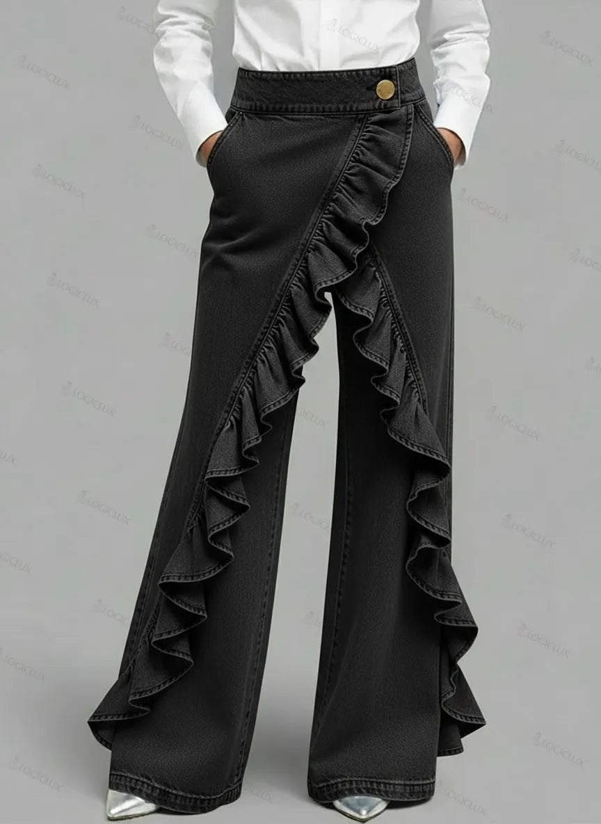 Women's High‐Waisted Relaxed Wide‐Leg Denim Jeans