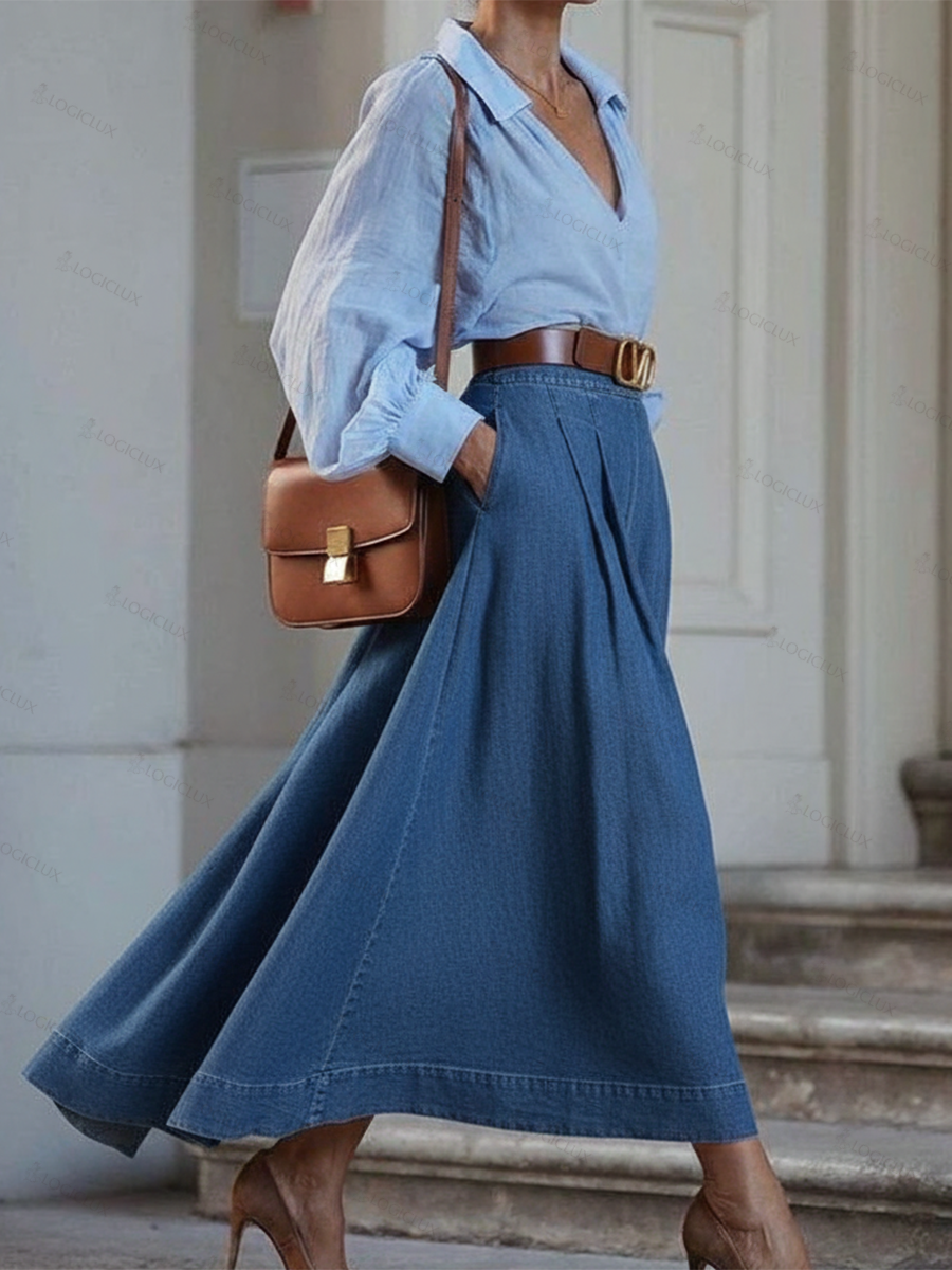 Elegant Stylish Irregular Hem Denim Skirt