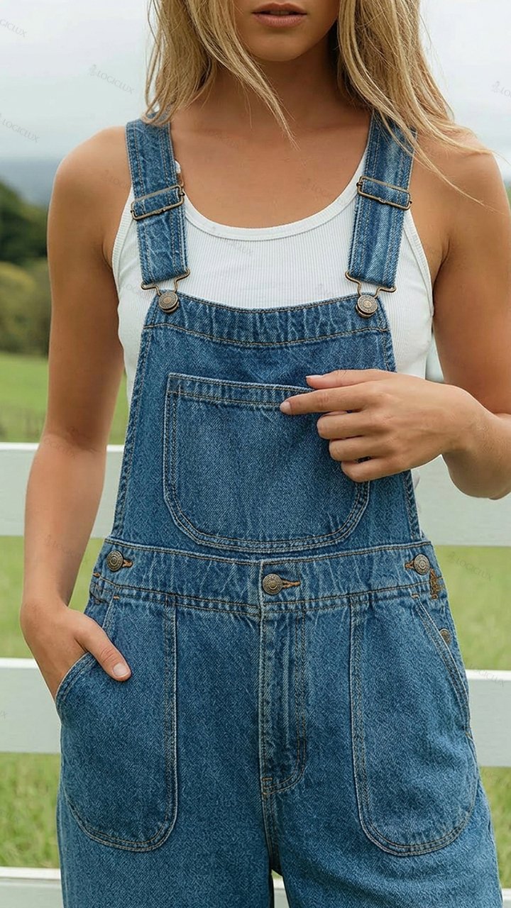 Women's Loose-fitting Denim Overall Wide-leg Pants