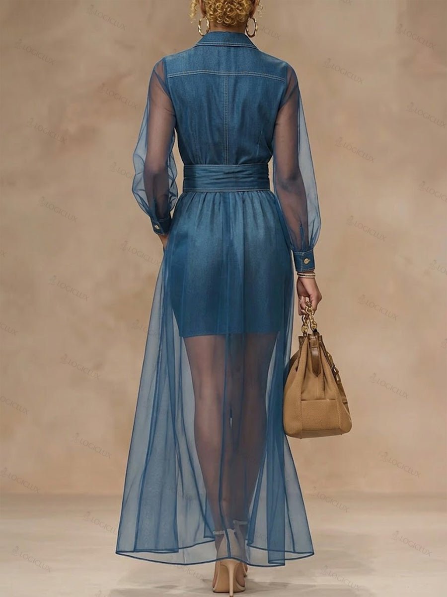 Stylish Casual Spliced chiffon And Denim Dress