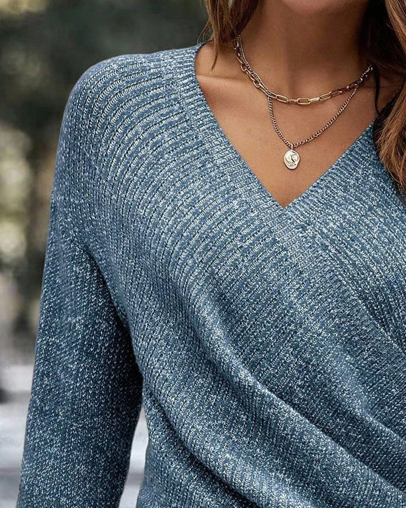 Elegant Ruched V-Neck Sweater