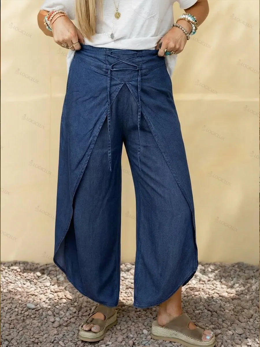 Women's Fashionable Lace-up Tencel Cotton Trousers