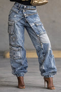 Women's Two-Piece Workwear Zipper Casual Jeans
