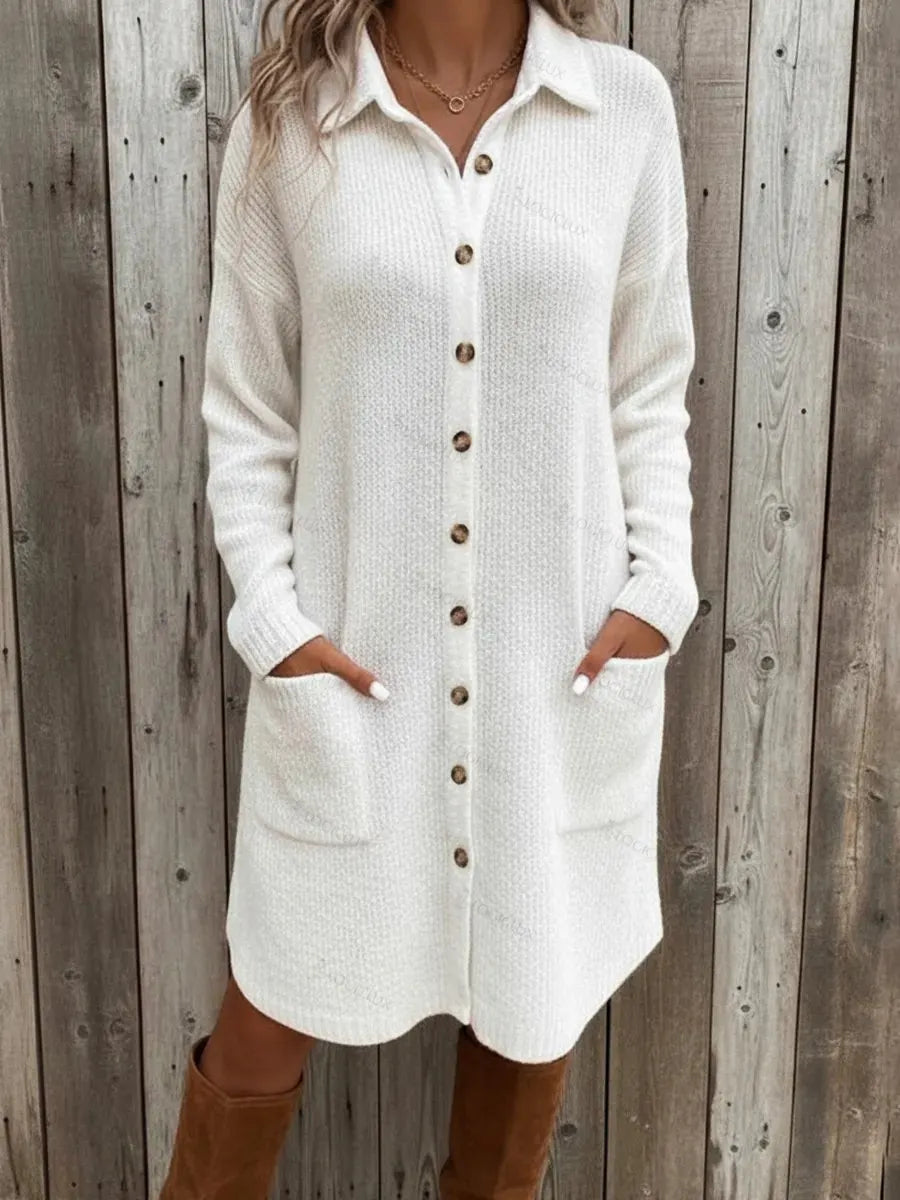 Women's Casual Pocket Knit Midi Shirt Dress