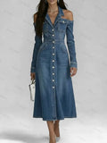 Stylish Off-shoulder Button-down Denim Dress