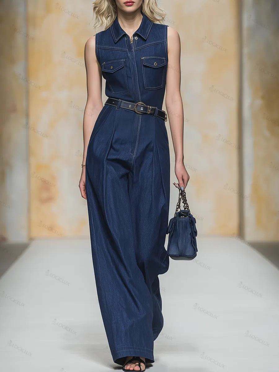 Vintage And Fashionable Casual Sleeveless Denim Jumpsuit