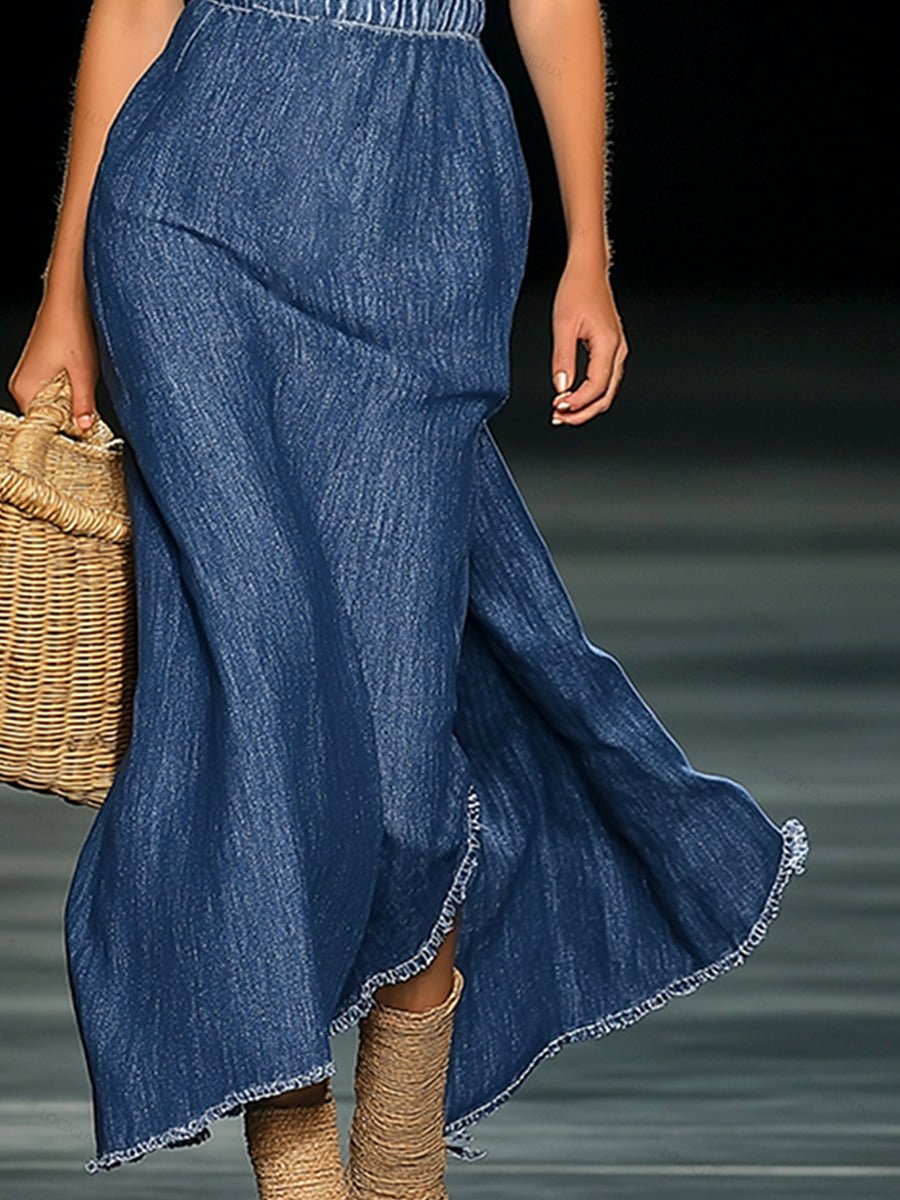 [24-hour shipping out]Elegant Strapless Denim 3D Floral Maxi Dress