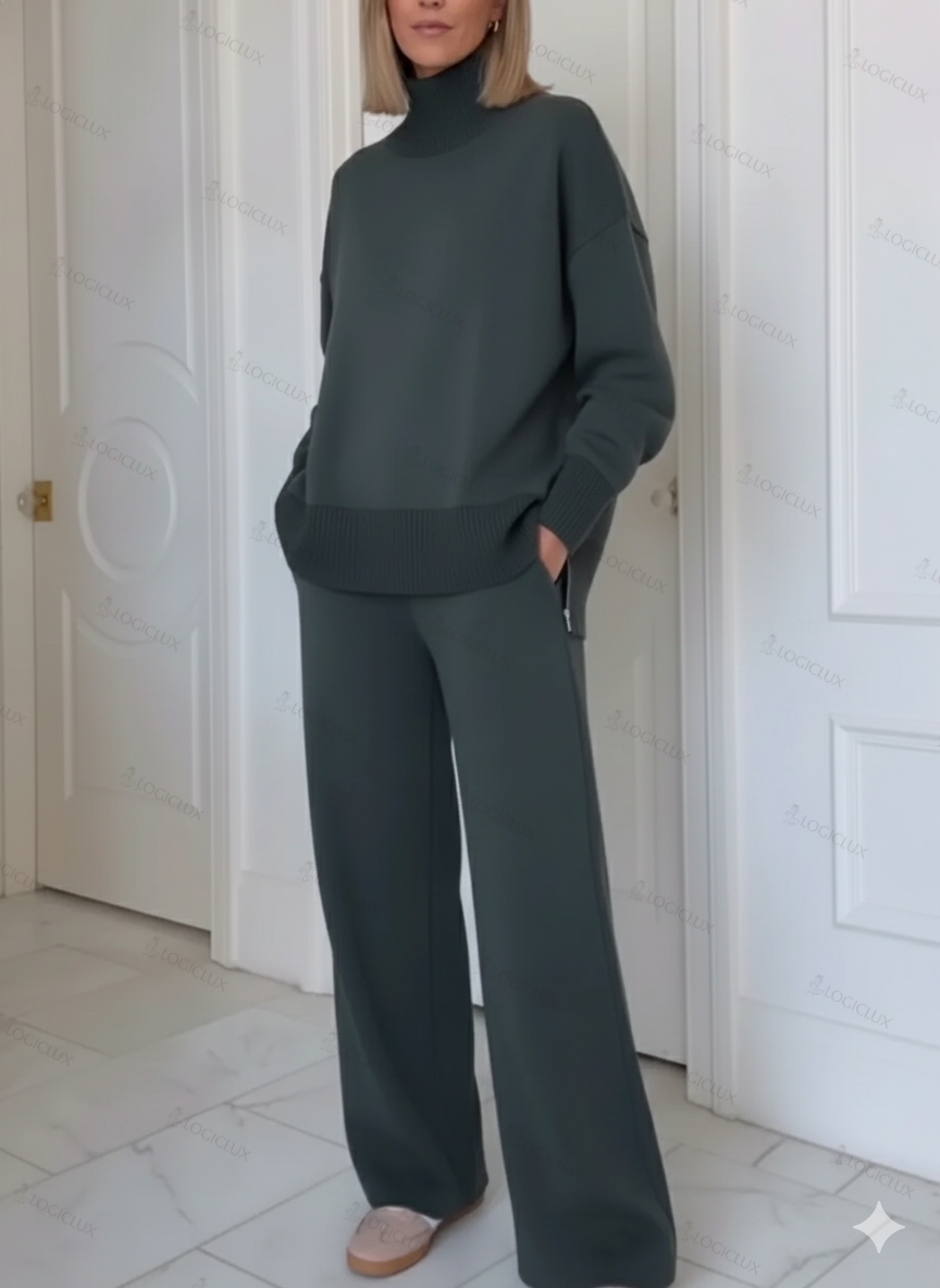 Casual Travel Stand Collar Side Zipper Top Straight Pants Two-Piece Set