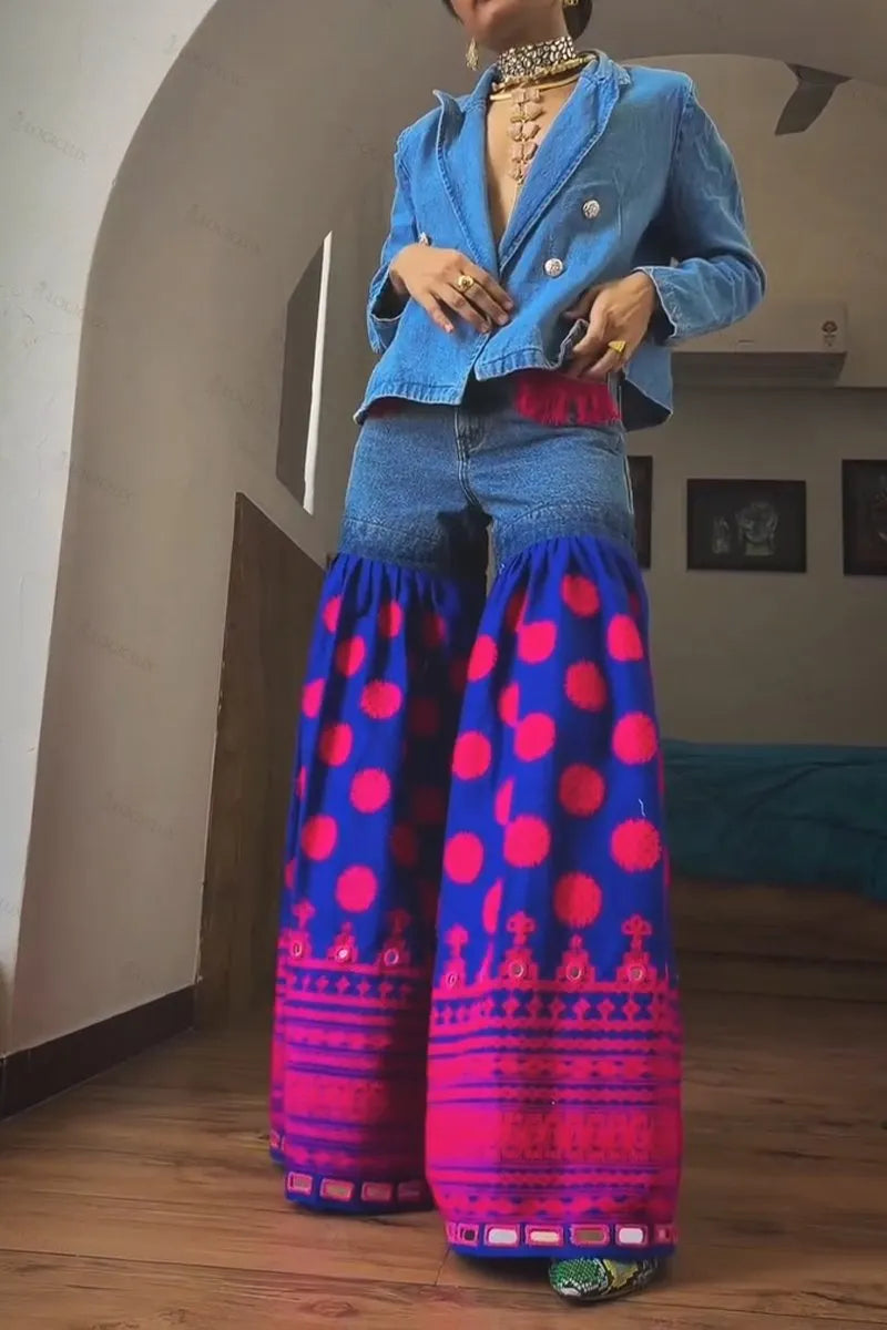 Women's Fashion Lapel Denim Blazer or Pattern Jeans
