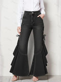 Elegant ruffled denim pants