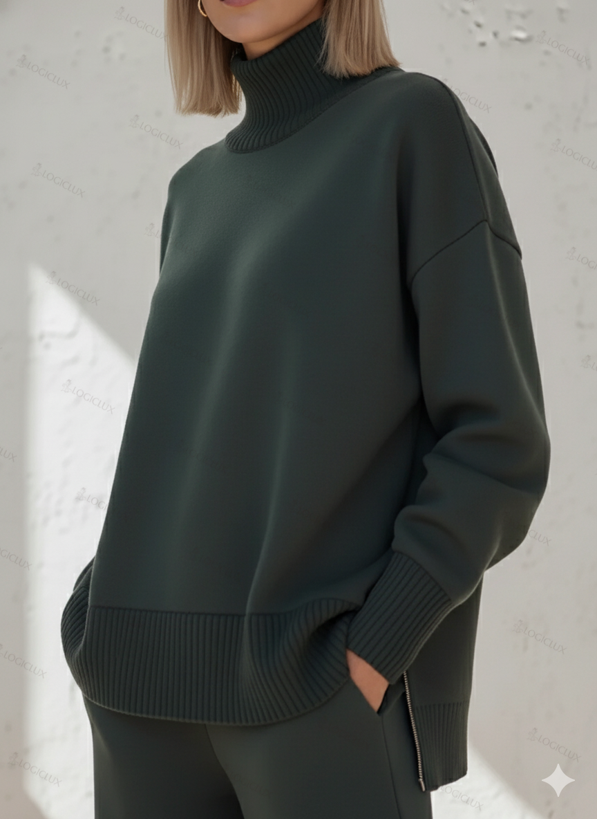 Casual Travel Stand Collar Side Zipper Top Straight Pants Two-Piece Set