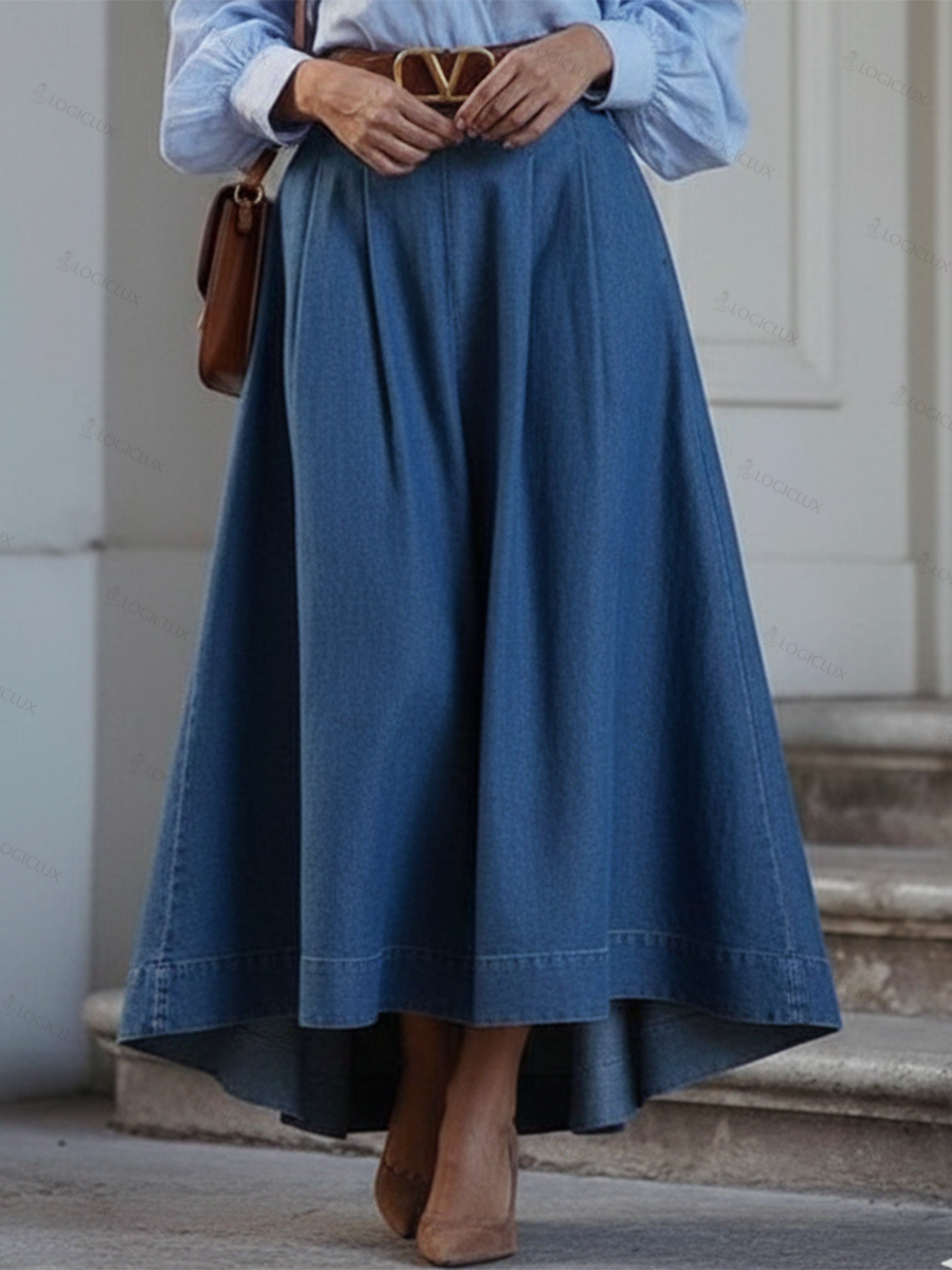 Elegant Stylish Irregular Hem Denim Skirt