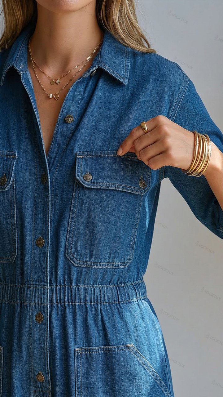 Women's Multi-pocket Denim Jumpsuit